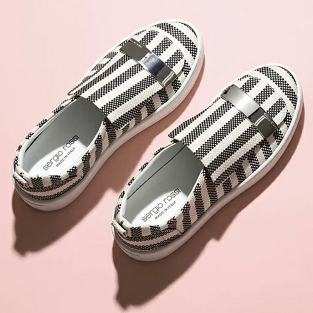 NWOB Sergio Rossi SR1 Addict Slip On Striped Leather Sneakers Preppy Coastal 8